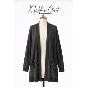 L.L Bean Cardigan Charcoal Gray Open Front Pocket Sweater Size XL NWOT